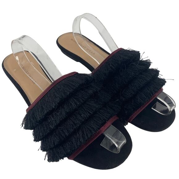 WHO WHAT WEAR women 6.5 black fringe slide Sandals - Picture 1 of 5